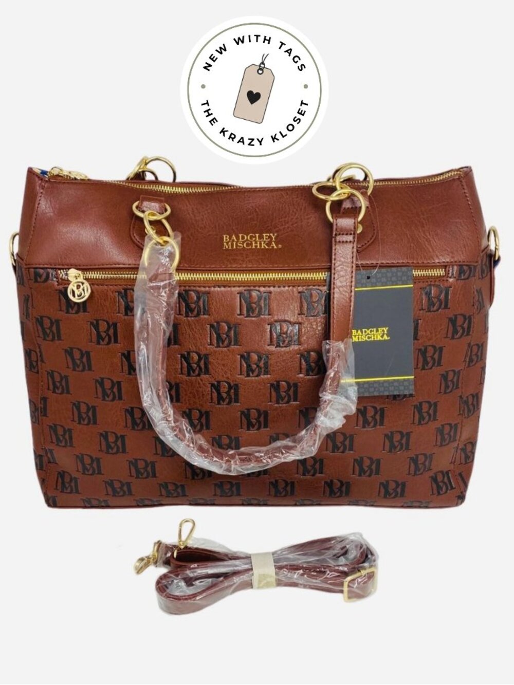 Badgley Mischka Madalyn Vegan Leather Weekender Brown Bag NWT Travel Carry on